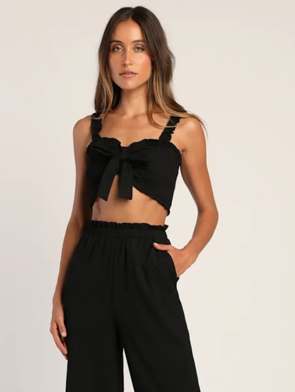 Express Black Women's Crop Top With Bow Detail